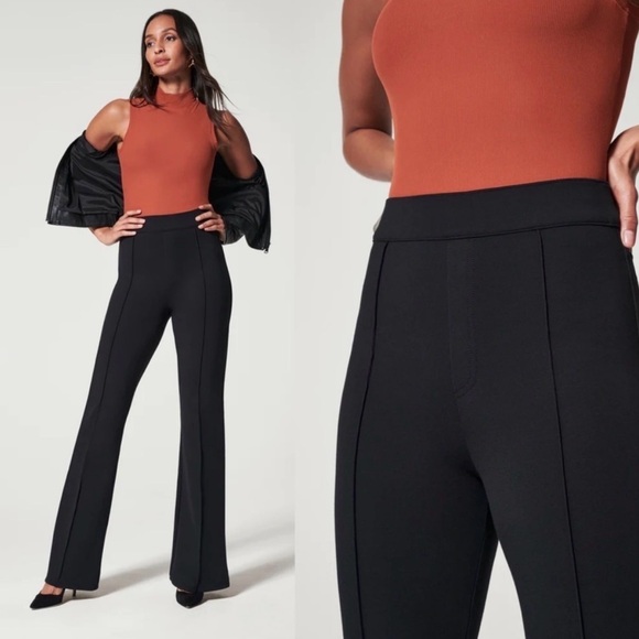 SPANX | Black High Rise Magic Seamed Flared Ponte Knit Pants Women’s Size Large - Picture 3 of 11